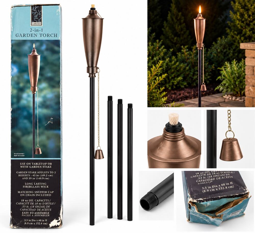 2-in-1 Garden Torch – Tabletop or Adjustable Garden Stake – 18 oz